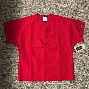 Red V-Neck Scrub Top